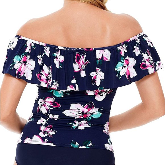 Off The Shoulder Ruffle Modest Tankini Swimsuit Top NWT - Picture 2 of 3